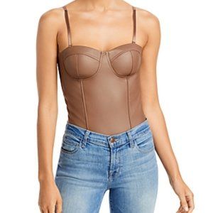 Bloomingdale's Aqua Faux Leather Bustier Bodysuit - Small